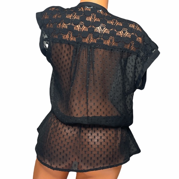 Daniel Rainn Womans Sheer Black Lace Polyester Short Sleeve Blouse - Picture 2 of 7